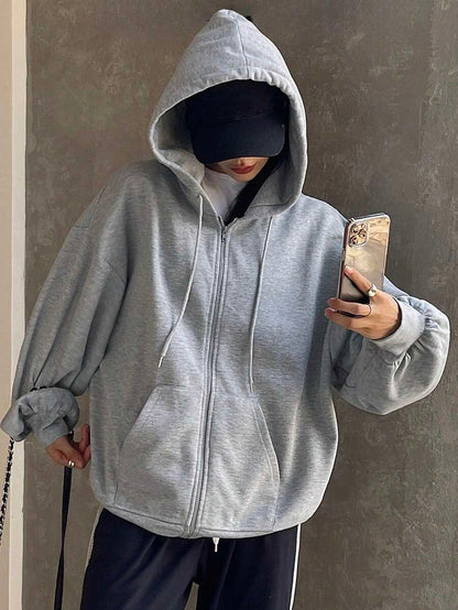 Eleanor Thermal Lined Zip Drawstring Hoodie - Dusty Blue