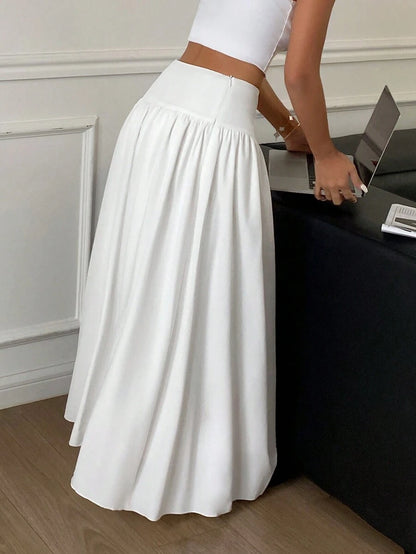 Cressida High Waist Wide Waistband Pleated Maxi Skirt - White