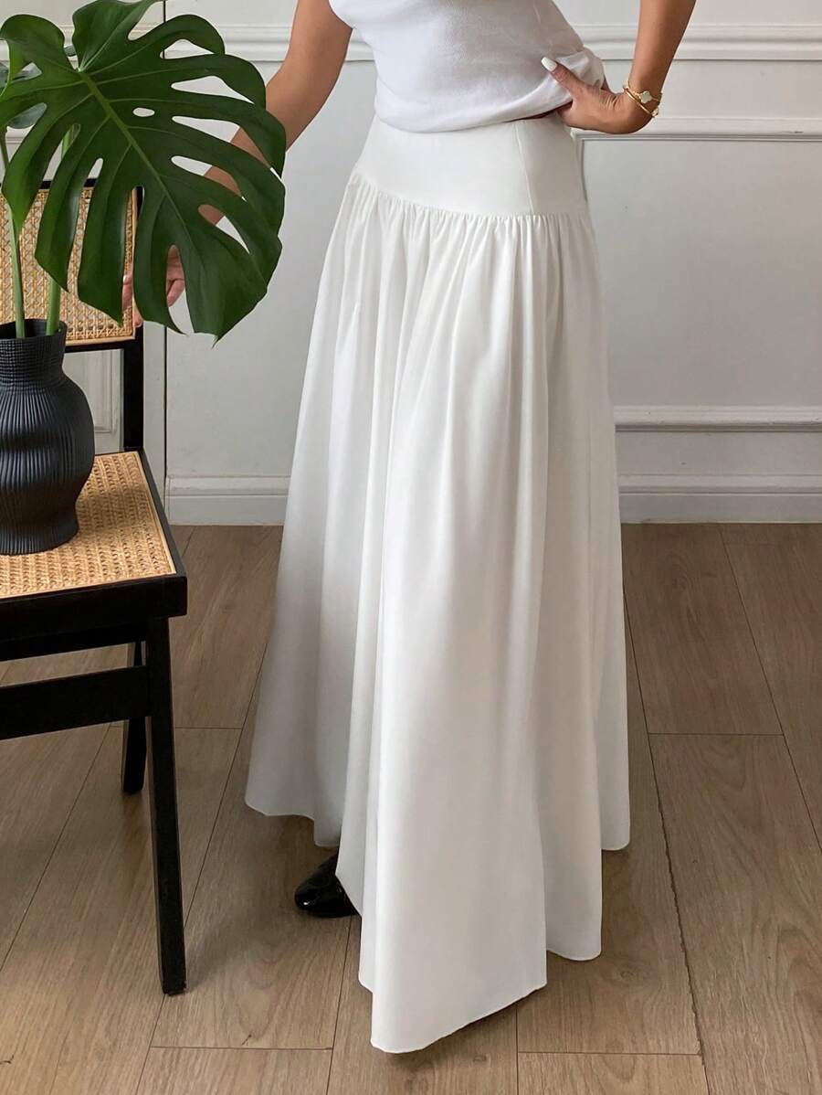 Cressida High Waist Wide Waistband Pleated Maxi Skirt - White