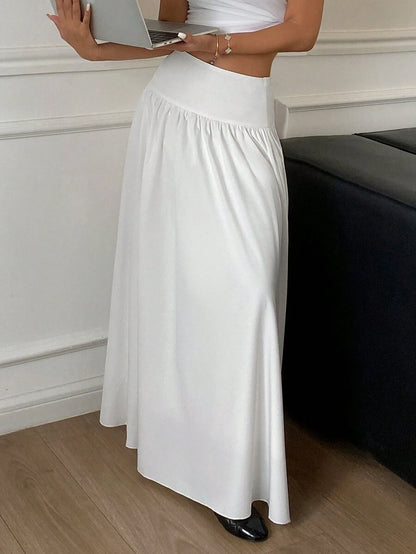 Cressida High Waist Wide Waistband Pleated Maxi Skirt - White