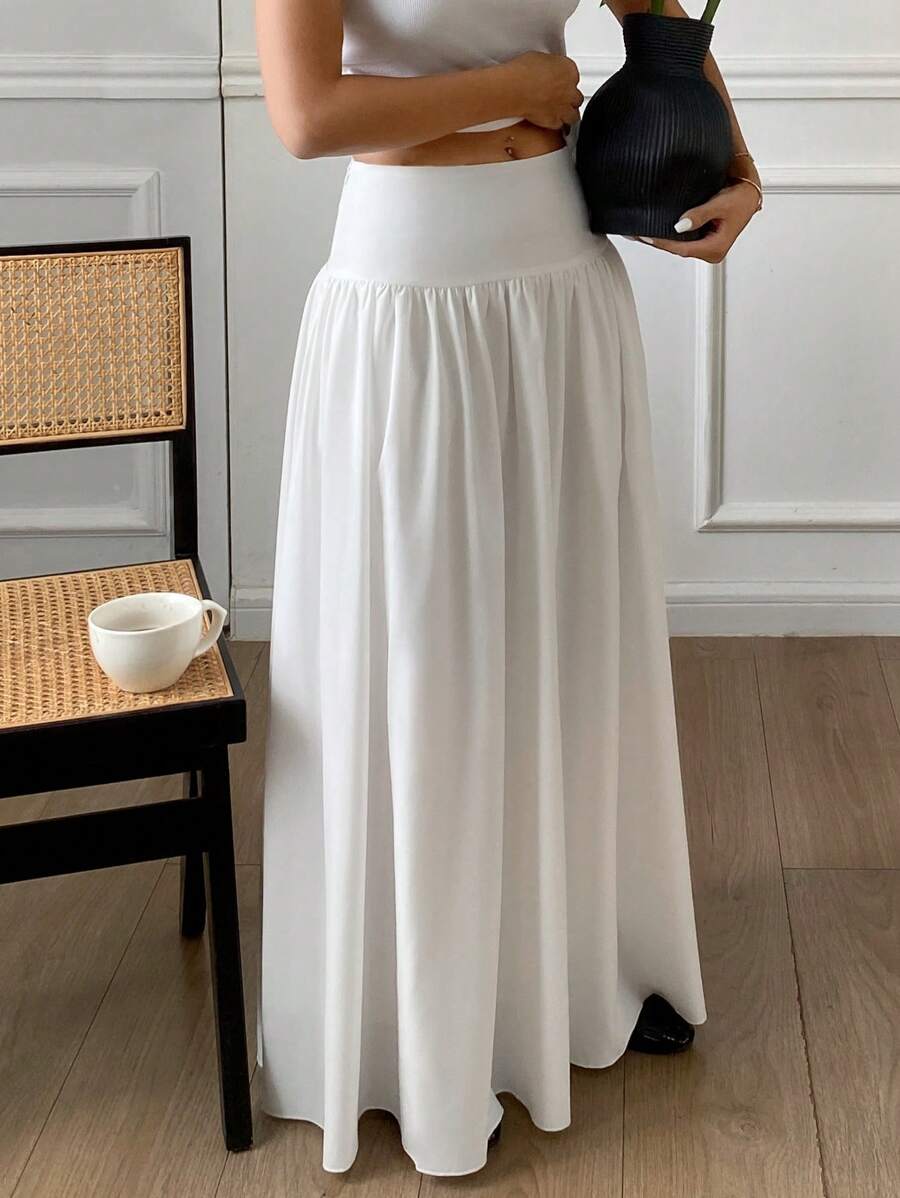 Cressida High Waist Wide Waistband Pleated Maxi Skirt - White