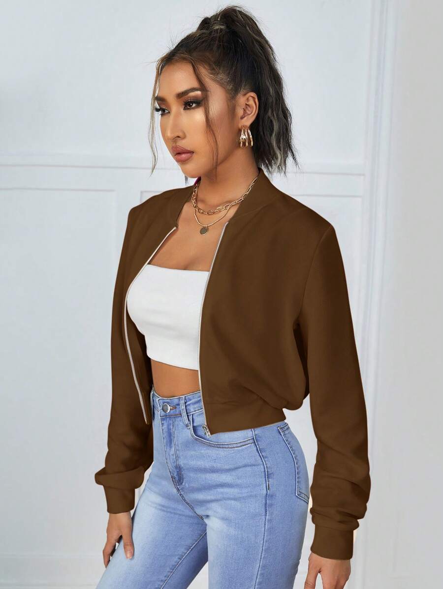 Calliope Zip Up Crop Bomber Jacket - White