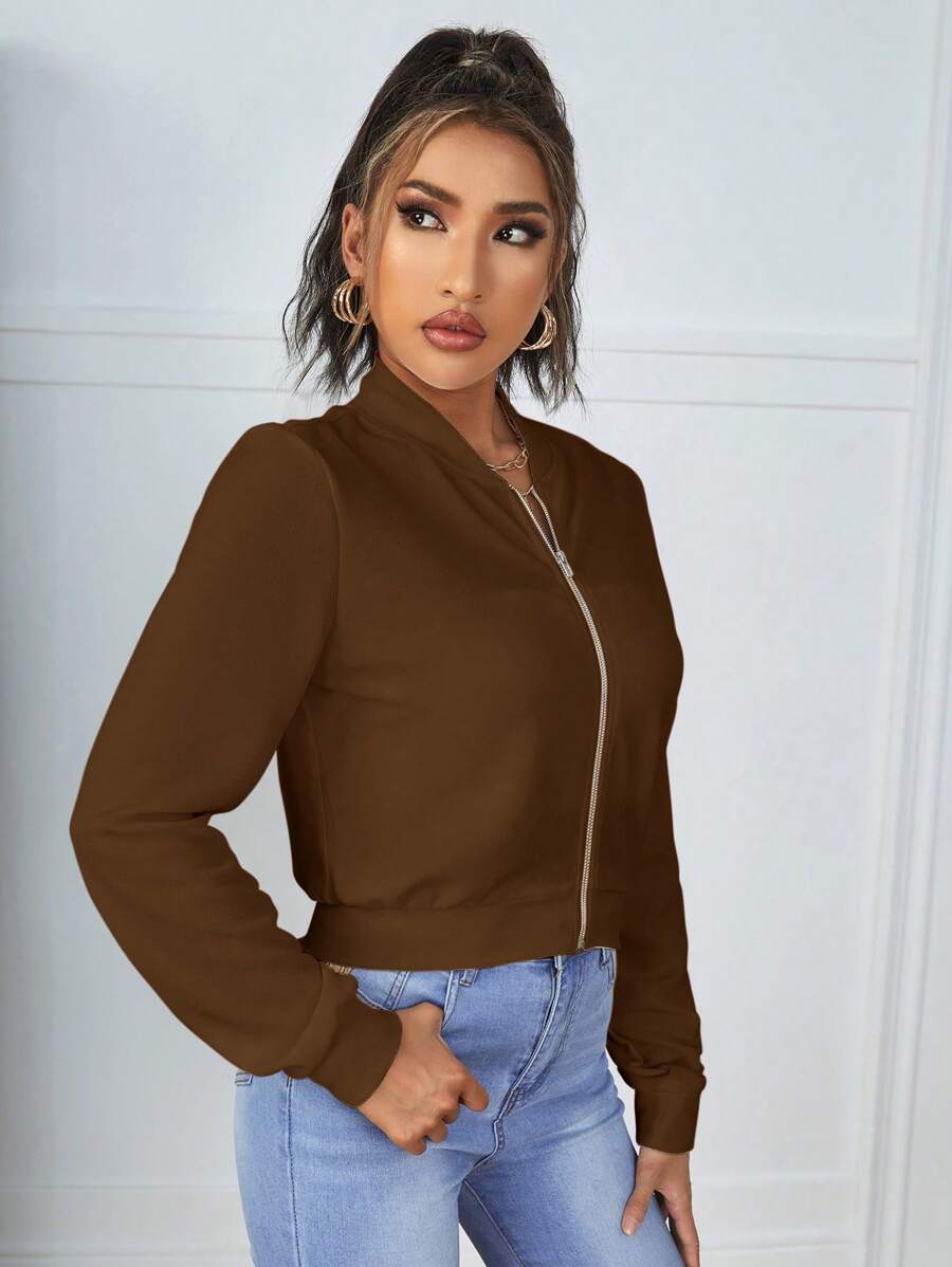Calliope Zip Up Crop Bomber Jacket - Dusty Pink