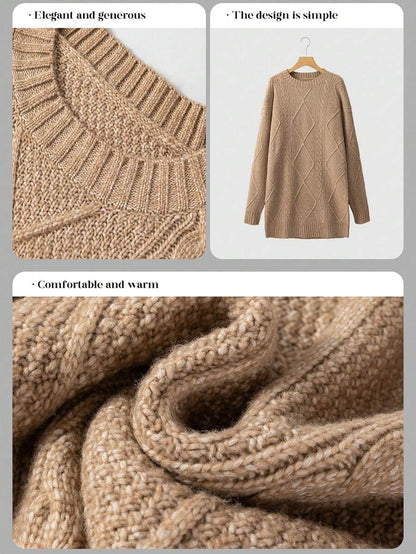 Alina Oversized Cable Knit Sweater Dress - Apricot