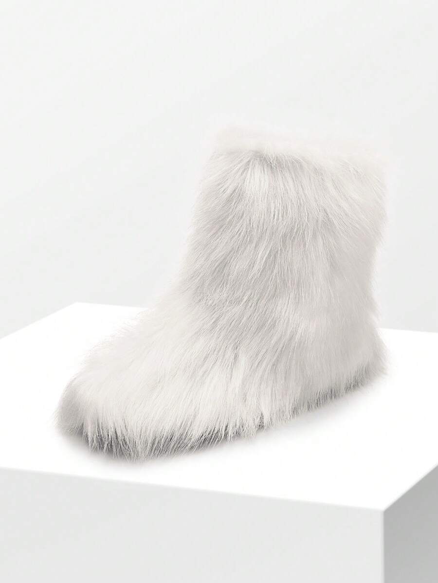 Women Winter Boots Fluffy Flat Snow Boots Slip-On Furry Boots Ladies Shoes Go With Dress Great For Festival And Party Occasion Mid-Calf Boots Mensa