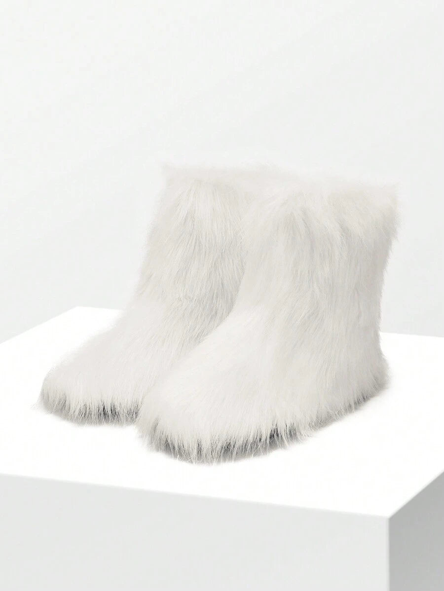 Women Winter Boots Fluffy Flat Snow Boots Slip-On Furry Boots Ladies Shoes Go With Dress Great For Festival And Party Occasion Mid-Calf Boots Mensa