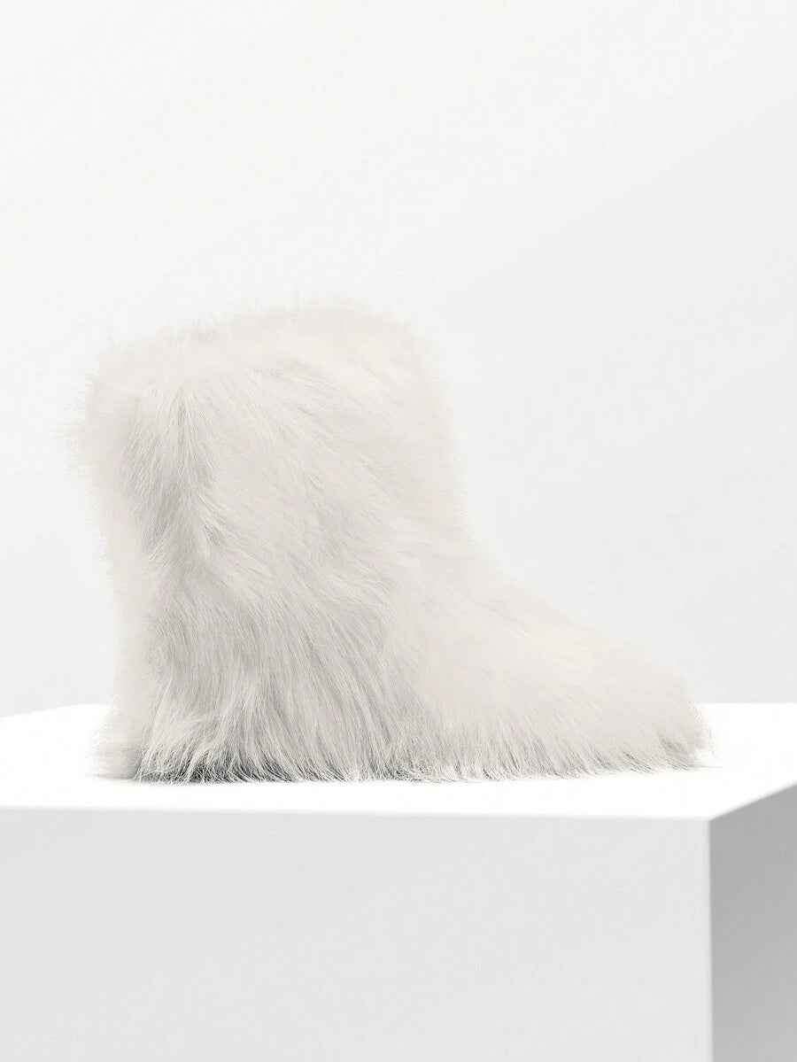 Women Winter Boots Fluffy Flat Snow Boots Slip-On Furry Boots Ladies Shoes Go With Dress Great For Festival And Party Occasion Mid-Calf Boots Mensa