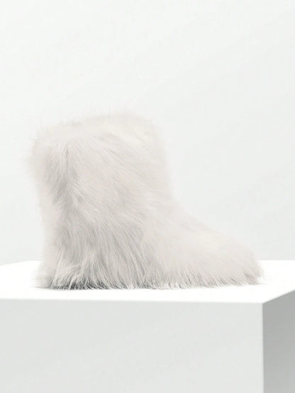 Women Winter Boots Fluffy Flat Snow Boots Slip-On Furry Boots Ladies Shoes Go With Dress Great For Festival And Party Occasion Mid-Calf Boots Mensa