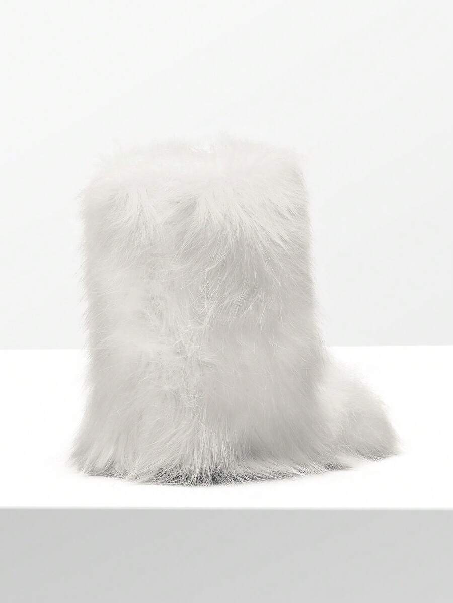Women Winter Boots Fluffy Flat Snow Boots Slip-On Furry Boots Ladies Shoes Go With Dress Great For Festival And Party Occasion Mid-Calf Boots Mensa