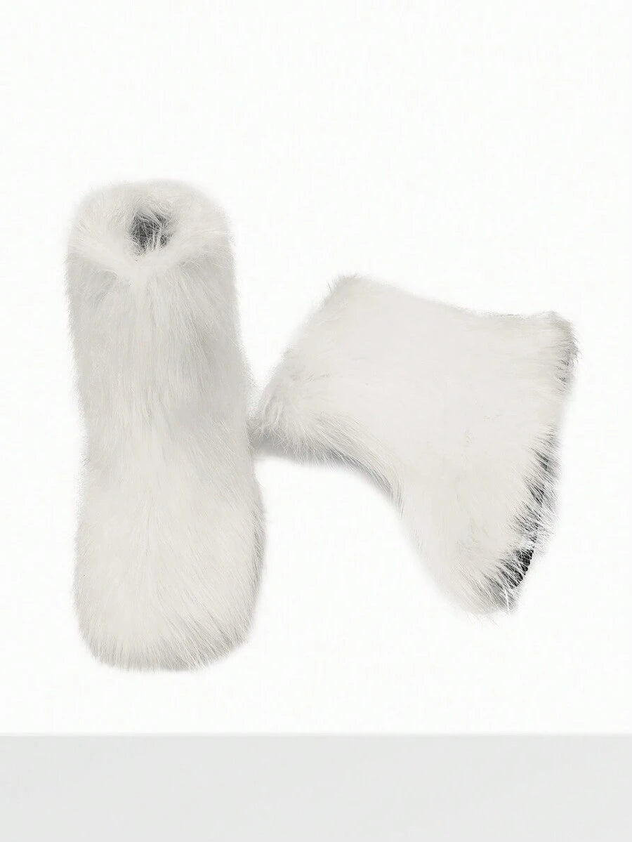 Women Winter Boots Fluffy Flat Snow Boots Slip-On Furry Boots Ladies Shoes Go With Dress Great For Festival And Party Occasion Mid-Calf Boots Mensa