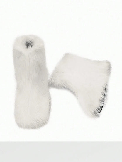 Women Winter Boots Fluffy Flat Snow Boots Slip-On Furry Boots Ladies Shoes Go With Dress Great For Festival And Party Occasion Mid-Calf Boots Mensa
