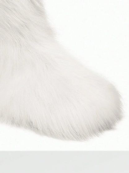 Women Winter Boots Fluffy Flat Snow Boots Slip-On Furry Boots Ladies Shoes Go With Dress Great For Festival And Party Occasion Mid-Calf Boots Mensa