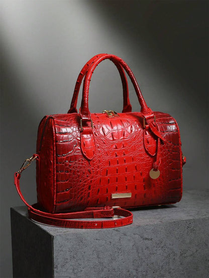 Verbania Croc Embossed Top Handle Boston Bag