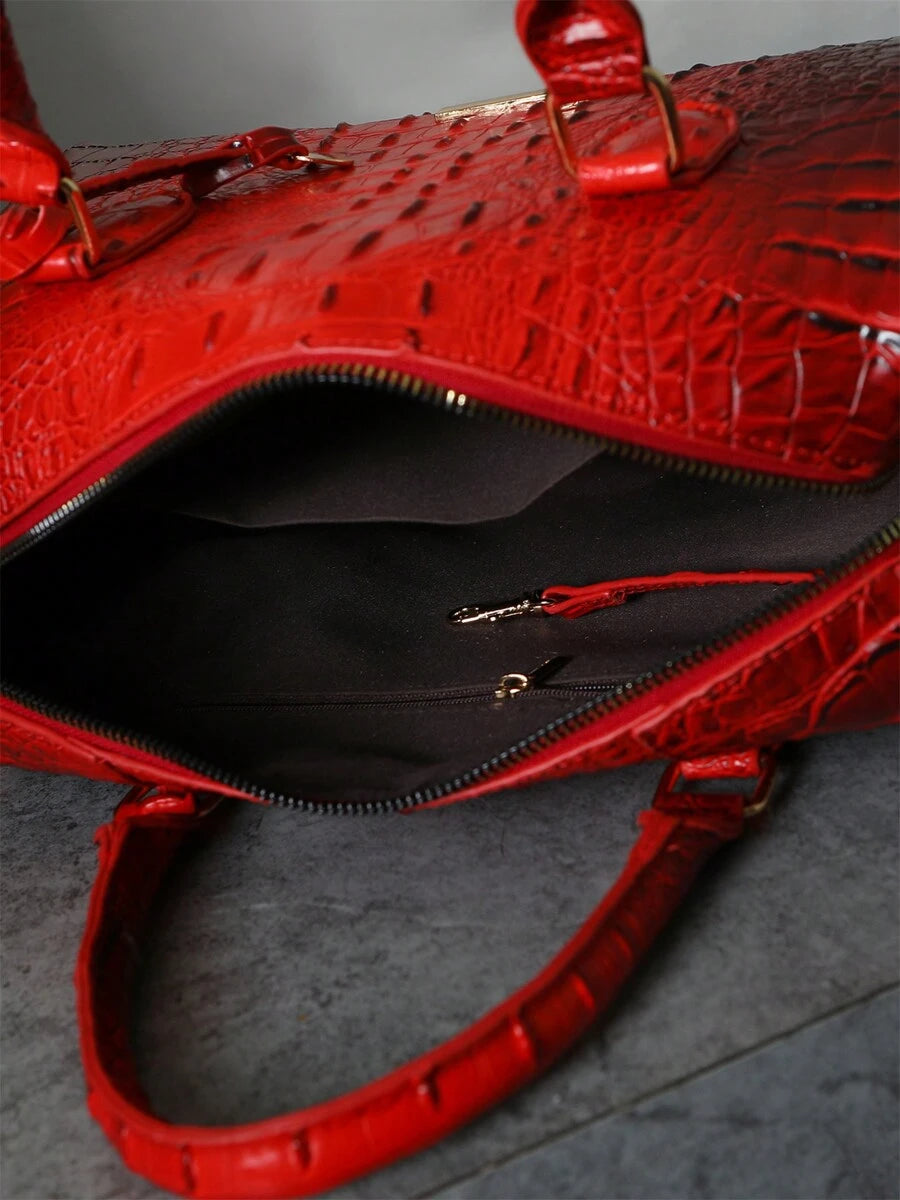 Verbania Croc Embossed Top Handle Boston Bag