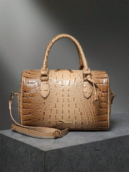 Verbania Croc Embossed Top Handle Boston Bag