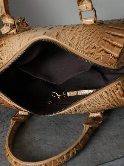 Verbania Croc Embossed Top Handle Boston Bag