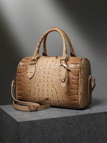 Verbania Croc Embossed Top Handle Boston Bag