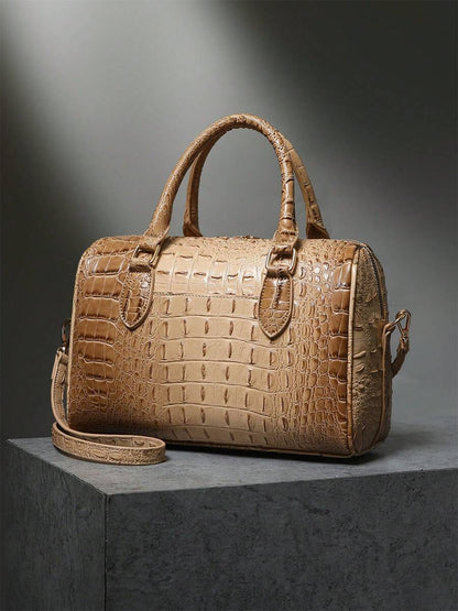 Verbania Croc Embossed Top Handle Boston Bag