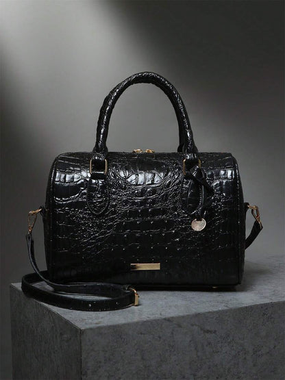 Verbania Croc Embossed Top Handle Boston Bag