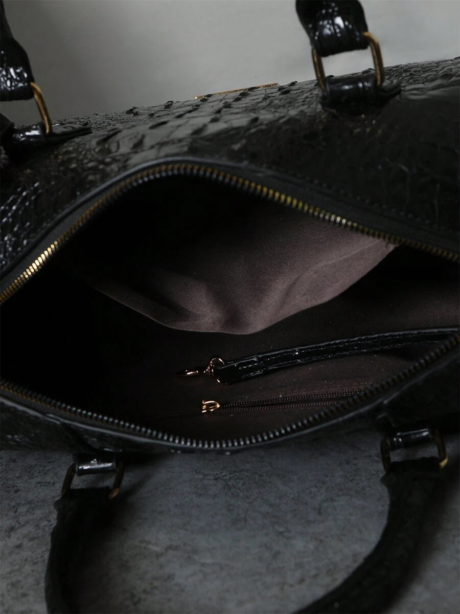 Verbania Croc Embossed Top Handle Boston Bag