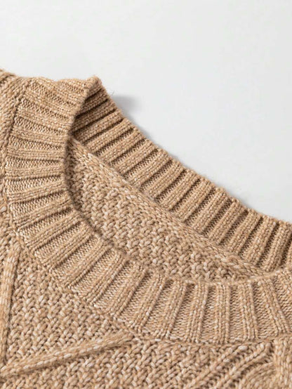 Alina Oversized Cable Knit Sweater Dress - Apricot
