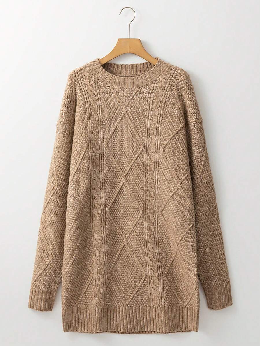 Alina Oversized Cable Knit Sweater Dress - Apricot