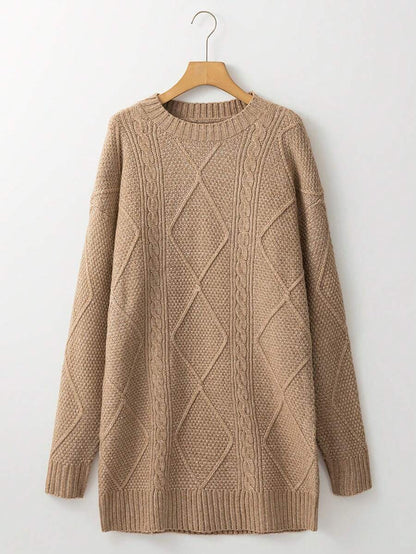 Alina Oversized Cable Knit Sweater Dress - Apricot