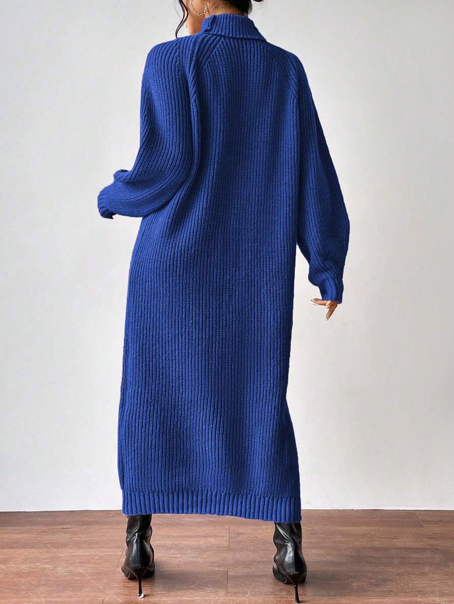 Anya High Neck Raglan Sleeve Sweater Dress - Red