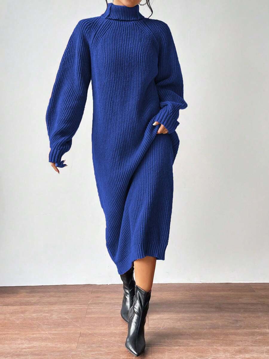 Anya High Neck Raglan Sleeve Sweater Dress - Light Grey