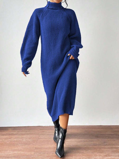 Anya High Neck Raglan Sleeve Sweater Dress - Light Grey