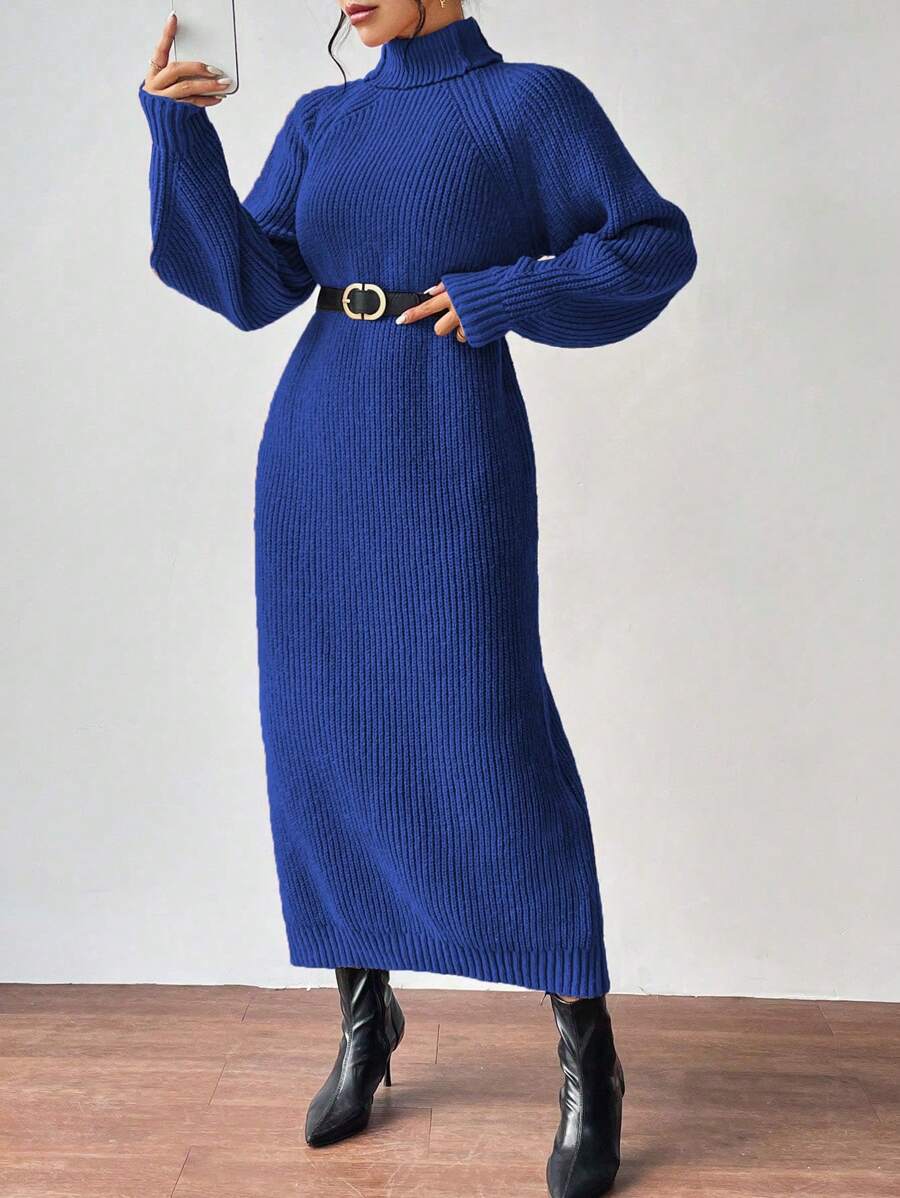 Anya High Neck Raglan Sleeve Sweater Dress - Dusty Pink