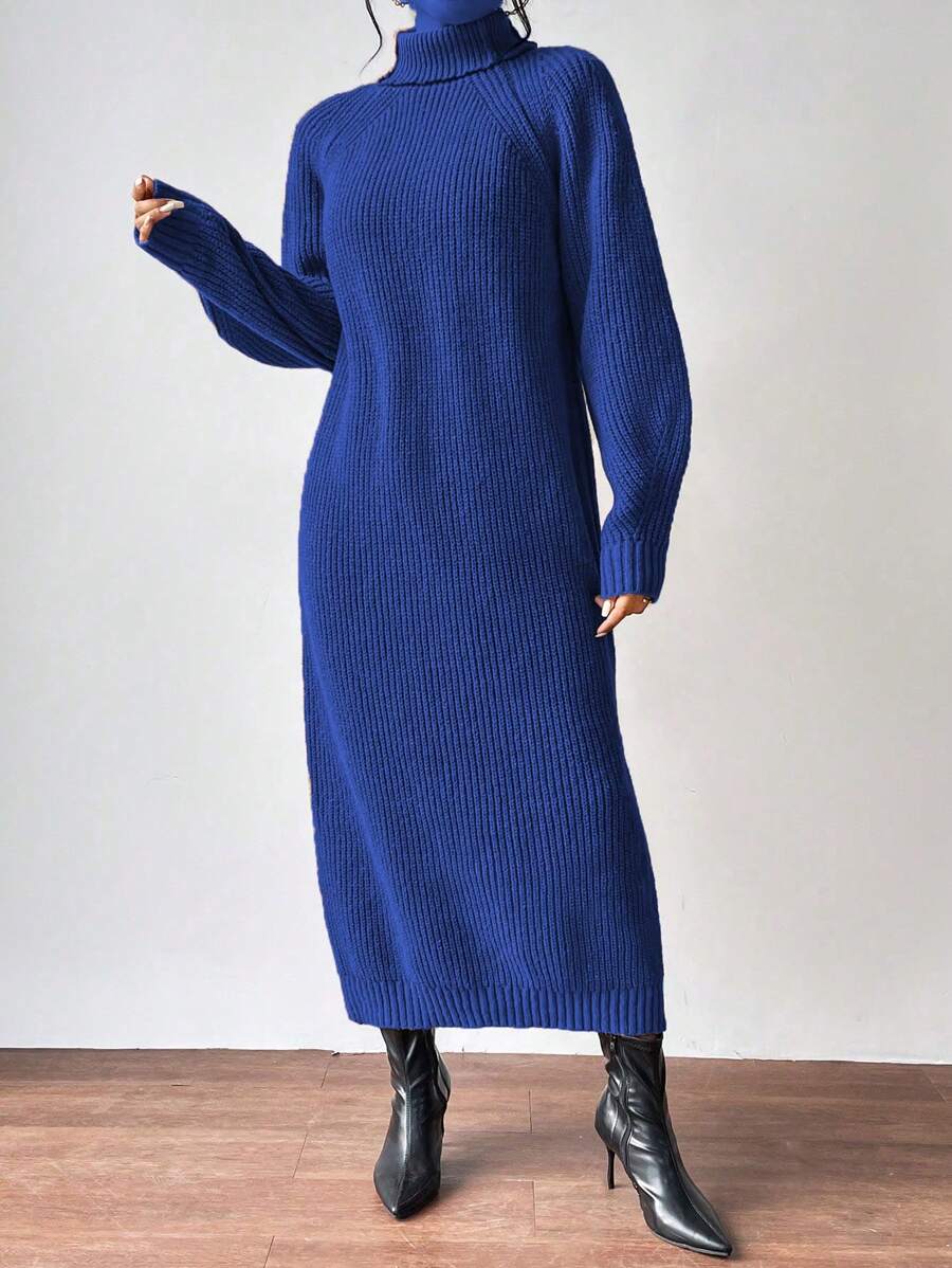 Anya High Neck Raglan Sleeve Sweater Dress - Red Violet