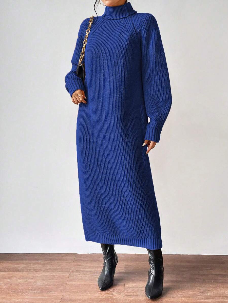 Anya High Neck Raglan Sleeve Sweater Dress - Army Green