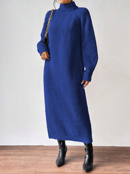 Anya High Neck Raglan Sleeve Sweater Dress - Army Green