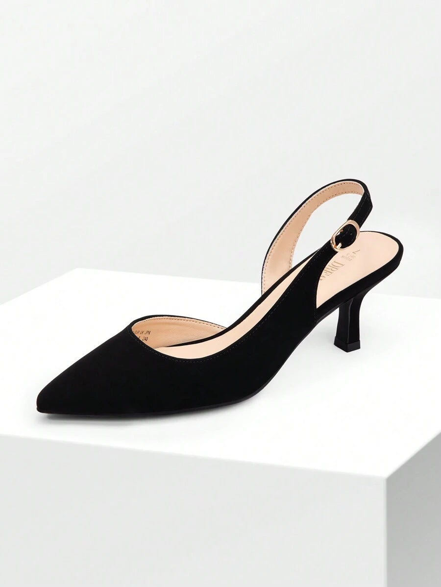 Women's Pointed Toe Slingback Kitten Heel Pumps, 2.36 Inch Buckle Strap Dress Shoes for Work and Wedding Guest