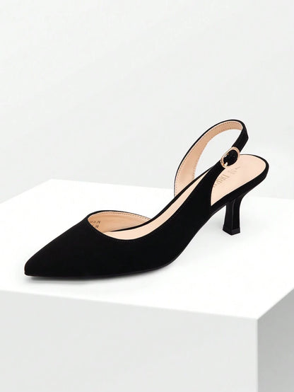 Women's Pointed Toe Slingback Kitten Heel Pumps, 2.36 Inch Buckle Strap Dress Shoes for Work and Wedding Guest