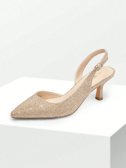Women's Pointed Toe Slingback Kitten Heel Pumps, 2.36 Inch Buckle Strap Dress Shoes for Work and Wedding Guest