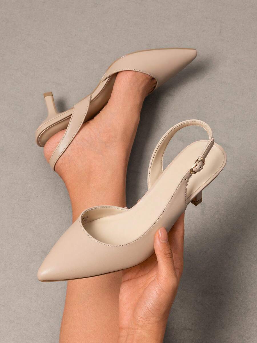 Women's Pointed Toe Slingback Kitten Heel Pumps, 2.36 Inch Buckle Strap Dress Shoes for Work and Wedding Guest