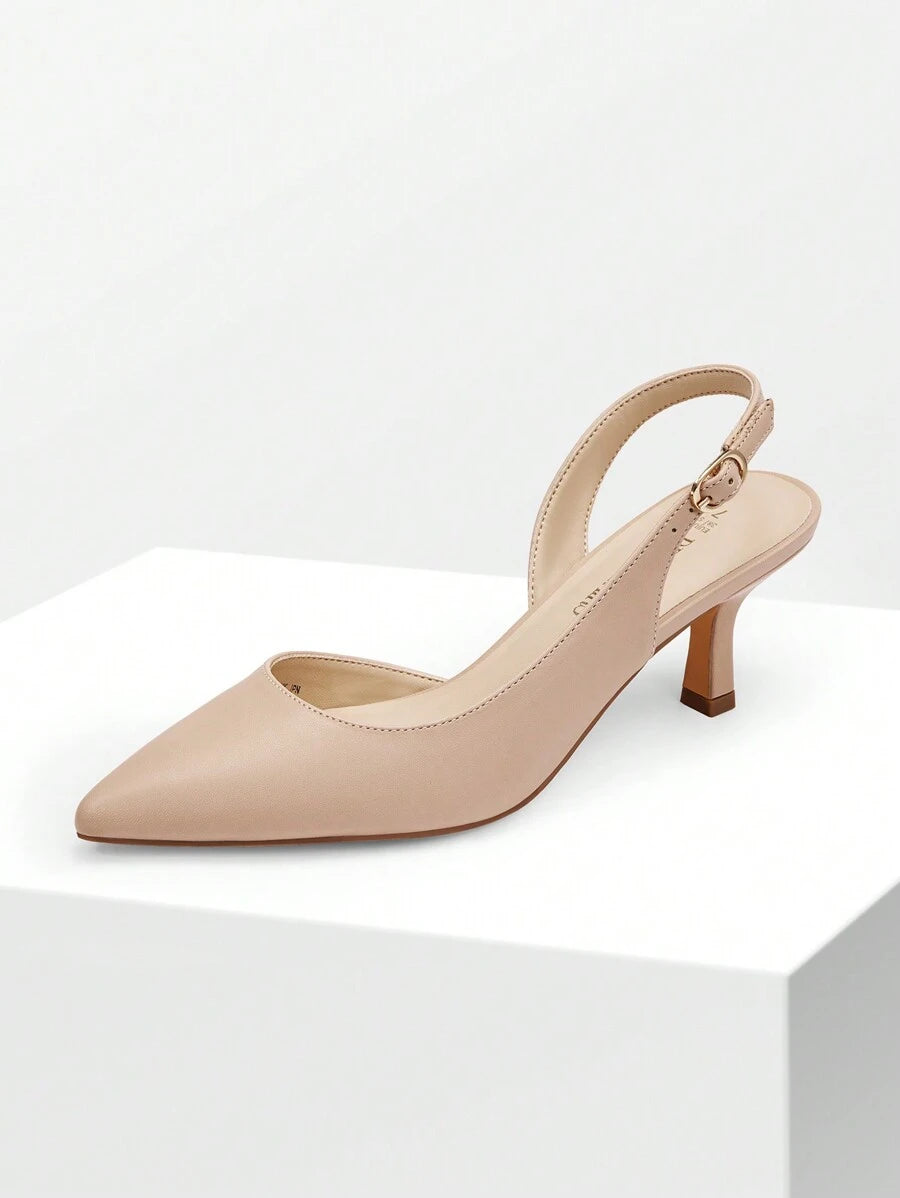 Women's Pointed Toe Slingback Kitten Heel Pumps, 2.36 Inch Buckle Strap Dress Shoes for Work and Wedding Guest