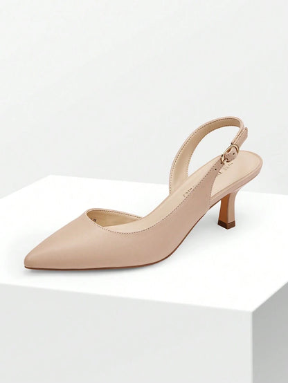 Women's Pointed Toe Slingback Kitten Heel Pumps, 2.36 Inch Buckle Strap Dress Shoes for Work and Wedding Guest