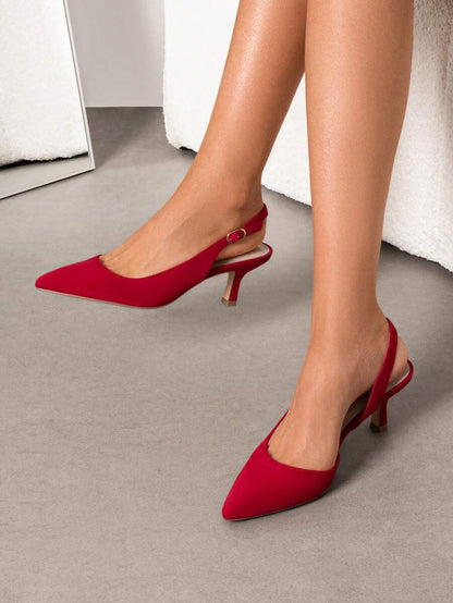 Women's Pointed Toe Slingback Kitten Heel Pumps, 2.36 Inch Buckle Strap Dress Shoes for Work and Wedding Guest