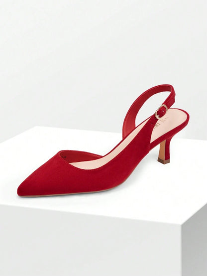 Women's Pointed Toe Slingback Kitten Heel Pumps, 2.36 Inch Buckle Strap Dress Shoes for Work and Wedding Guest