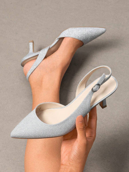 Women's Pointed Toe Slingback Kitten Heel Pumps, 2.36 Inch Buckle Strap Dress Shoes for Work and Wedding Guest