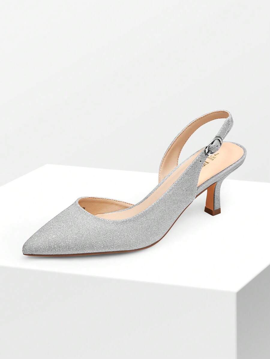 Women's Pointed Toe Slingback Kitten Heel Pumps, 2.36 Inch Buckle Strap Dress Shoes for Work and Wedding Guest