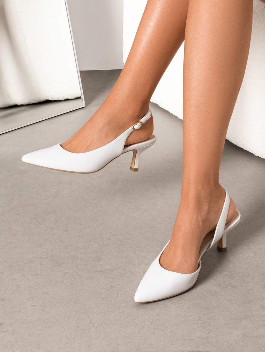 Women's Pointed Toe Slingback Kitten Heel Pumps, 2.36 Inch Buckle Strap Dress Shoes for Work and Wedding Guest