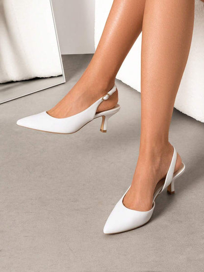 Women's Pointed Toe Slingback Kitten Heel Pumps, 2.36 Inch Buckle Strap Dress Shoes for Work and Wedding Guest