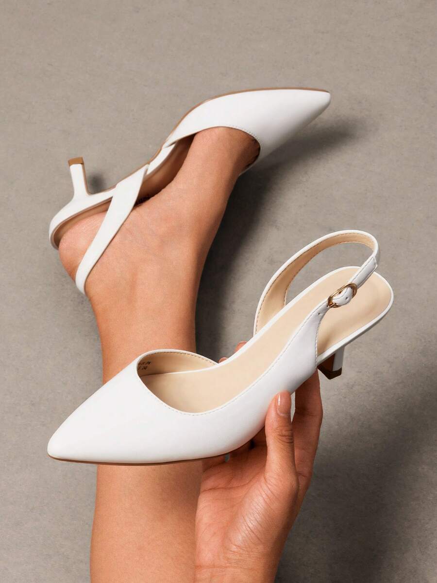 Women's Pointed Toe Slingback Kitten Heel Pumps, 2.36 Inch Buckle Strap Dress Shoes for Work and Wedding Guest