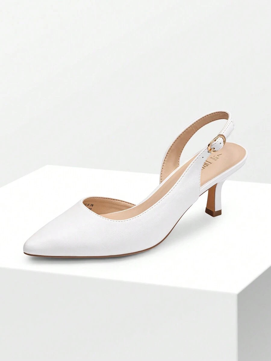 Women's Pointed Toe Slingback Kitten Heel Pumps, 2.36 Inch Buckle Strap Dress Shoes for Work and Wedding Guest
