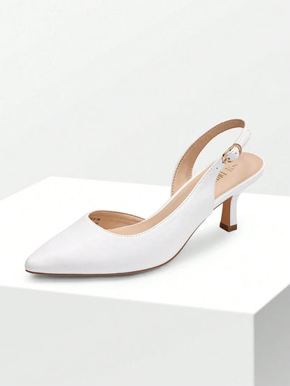 Women's Pointed Toe Slingback Kitten Heel Pumps, 2.36 Inch Buckle Strap Dress Shoes for Work and Wedding Guest