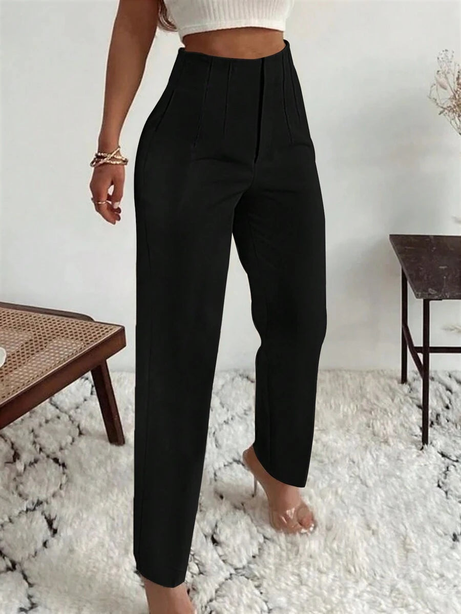 Women's Pleated Tapered Ankle Trousers, Stretch Dress Pants for Work Office - Black
